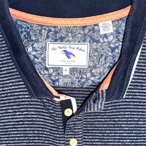 Ted Baker London Polo Shirt Men’s Size 6 (Large) Navy Blue Stripe Lobster Logo